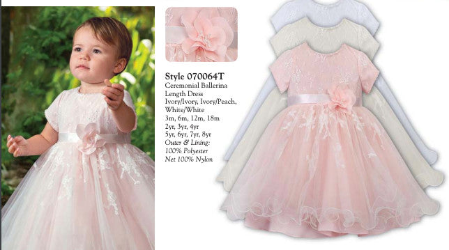 Ivory & Peach Ballerina Dress with Silk Flower Belt