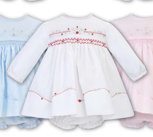 White Dress w Red Thread Details & Matching Bloomers