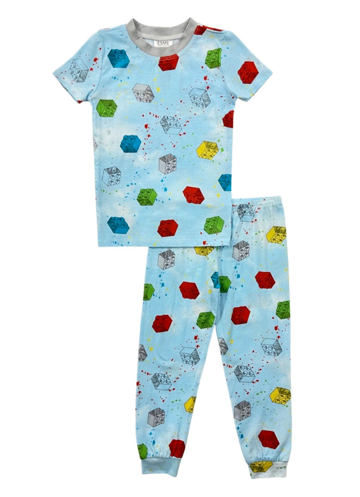 Blue Building  Blocks Boys Long Sleeve Crew Neck Set Tweens
