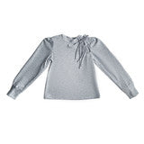 Gray Tie Top with Gathered Sleeve
