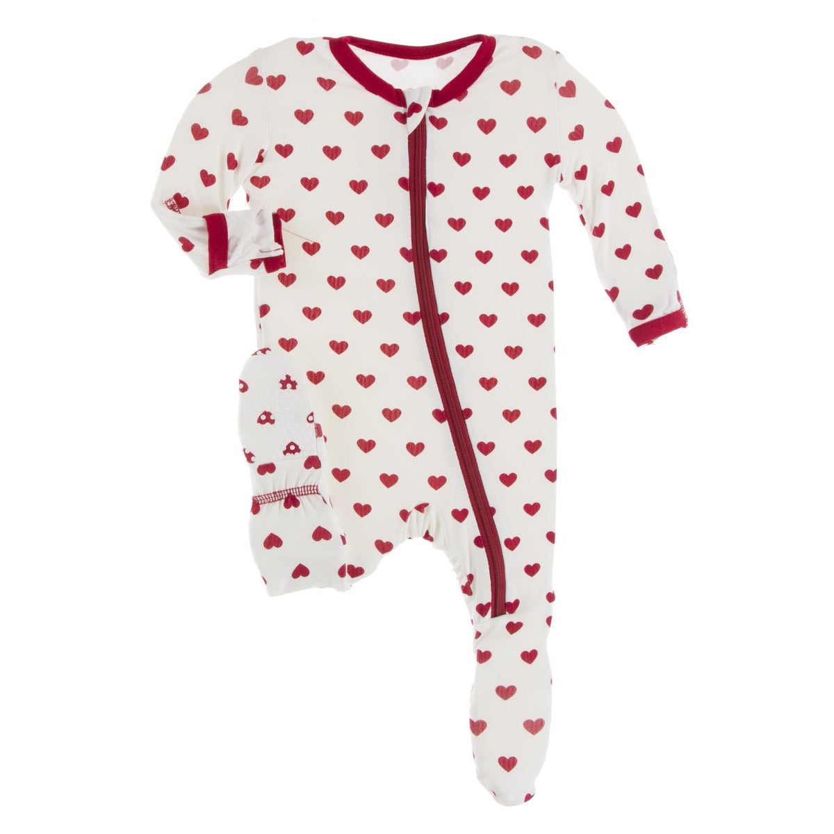 Print Footie with Zipper (Natural Hearts - 6-9 Months)