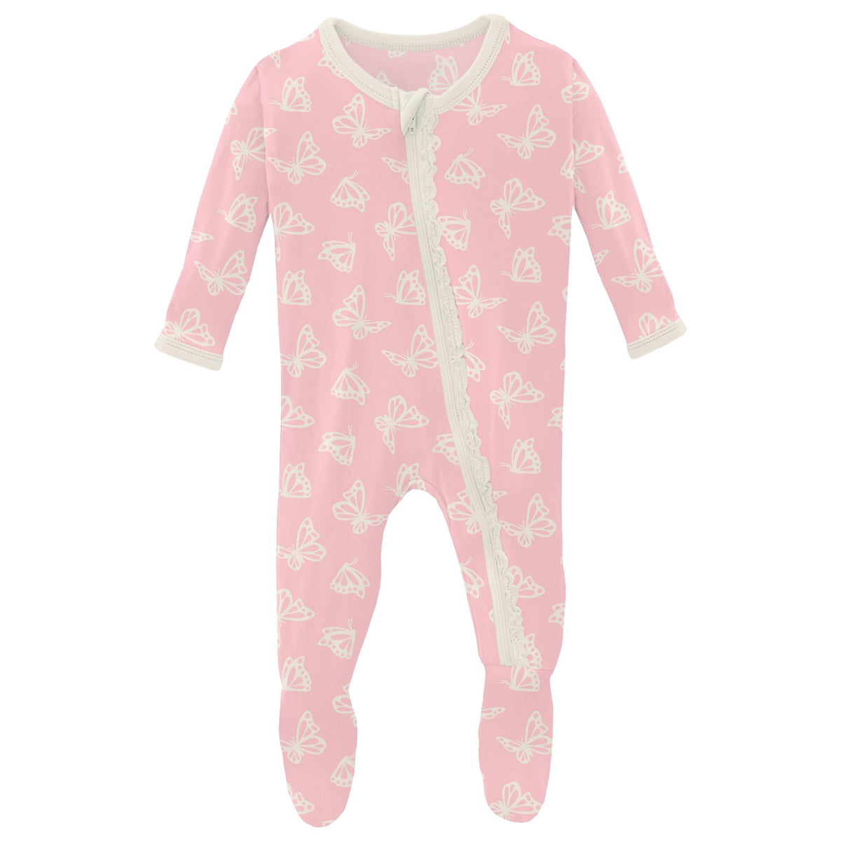 Print Muffin Ruffle Footie with Zipper Lotus Butterfly