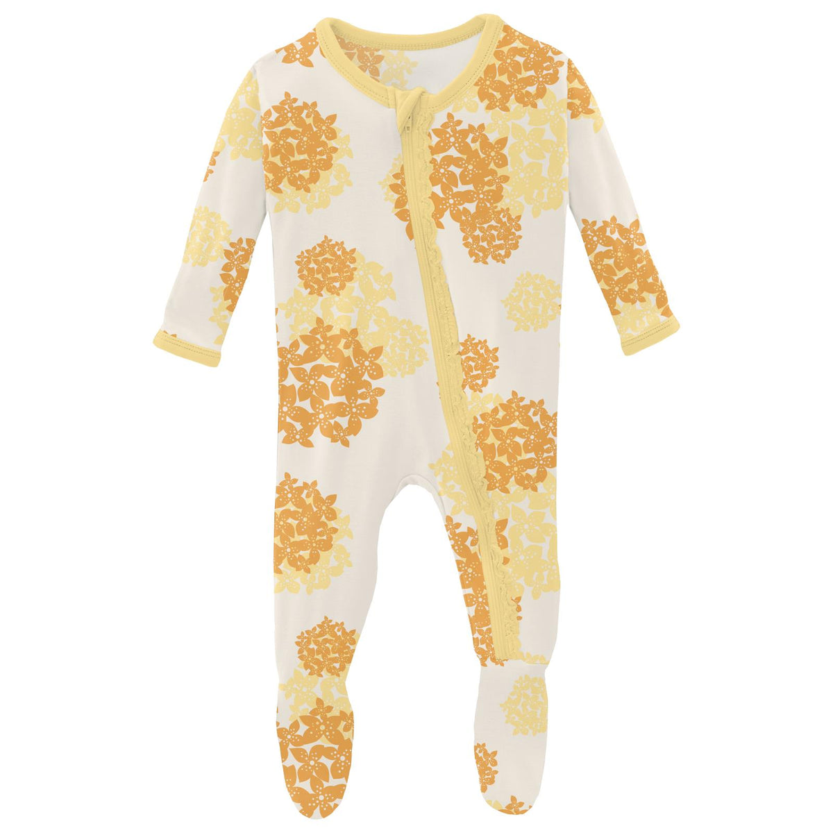 Print Muffin Ruffle Footie with Zipper Wallaby Hydrangea