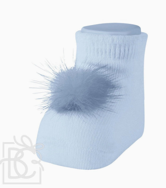 Sky Blue Newborn Fur Pompom Socks