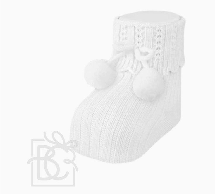 White Newborn Pompom Cotton Socks