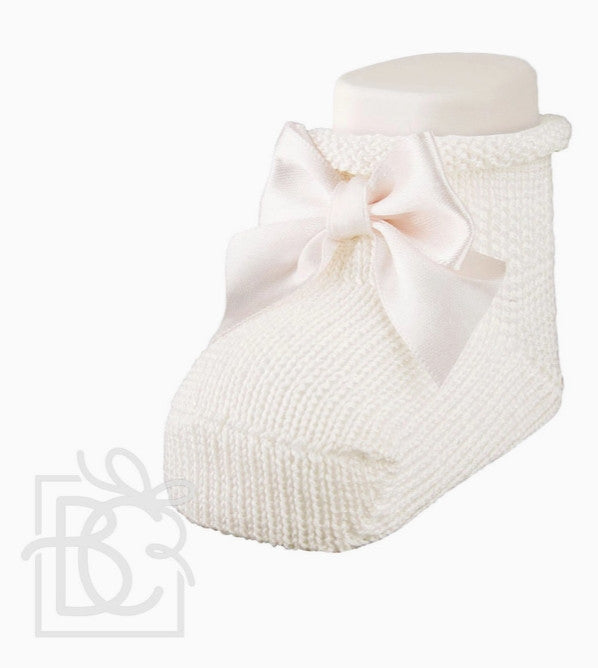 Natural Newborn Scottish Yarn Socks with Bow