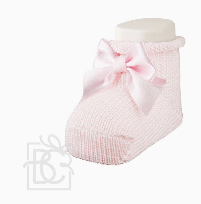 Soft Pink Newborn Scottish Yarn Socks with Bow