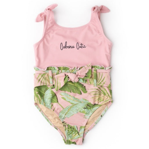 Cabana Palms Girls Shimmer Belted One Piece Swimsuit