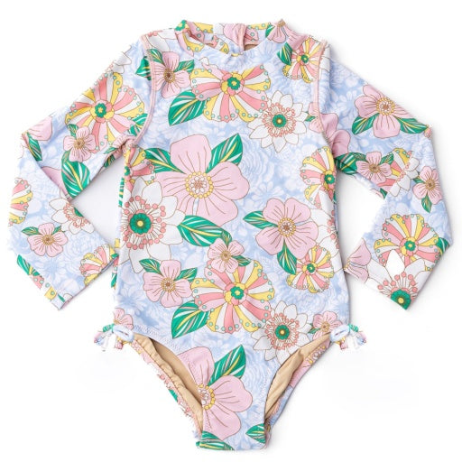 Retro Floral Long Sleeve Swimsuit