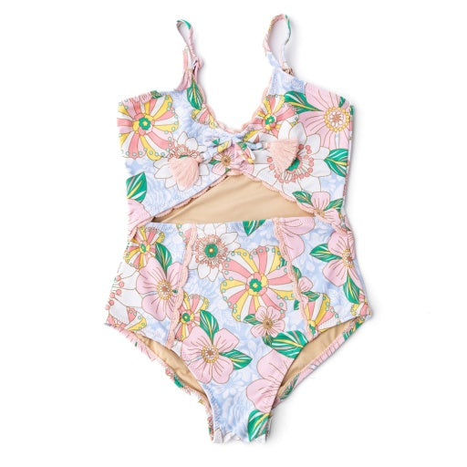 Retro Floral Monokini One Piece Swimsuit