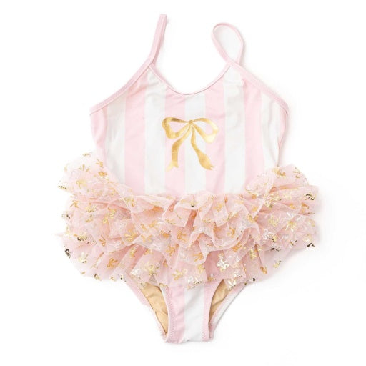 1pc  - skirted - blush bow stripe