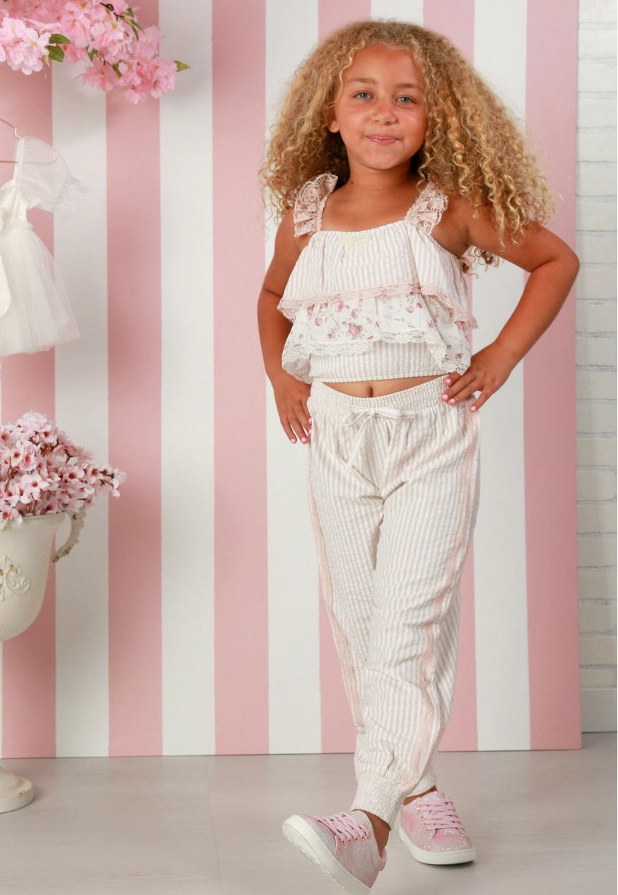 Marlee Pant Set Floral/Sand Stripe Fabric