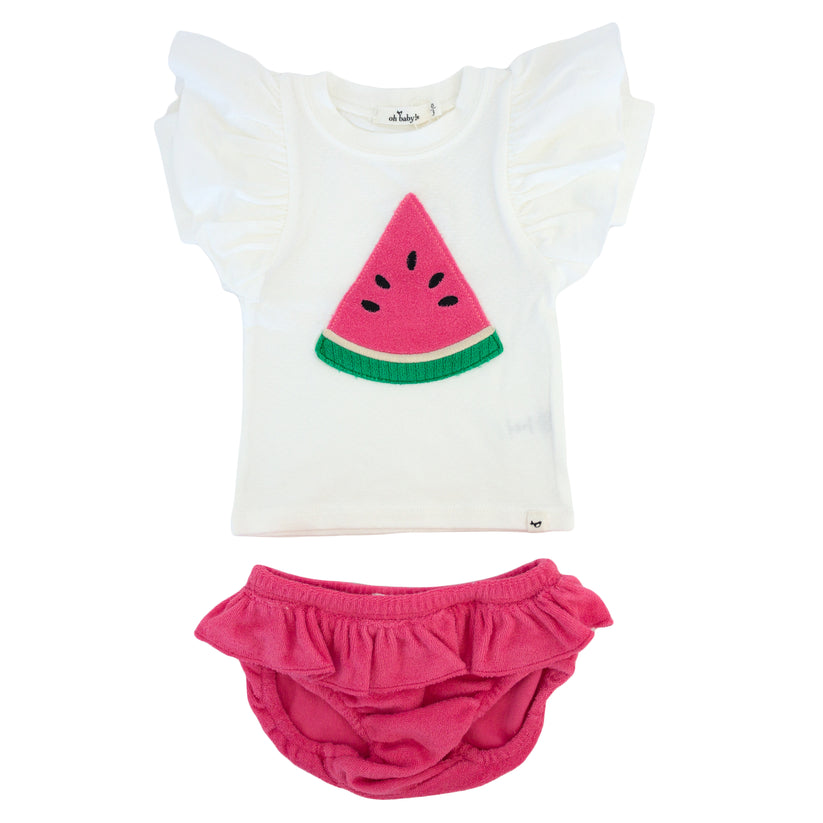 Watermelon Terry Appl BF SS Tee Tushie Set- Watermelon