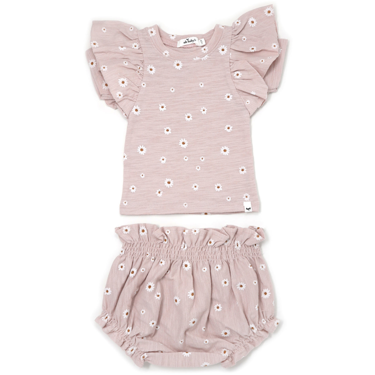 Mini Daisies White Print Bttrfly SS HW Tushie set-Blush