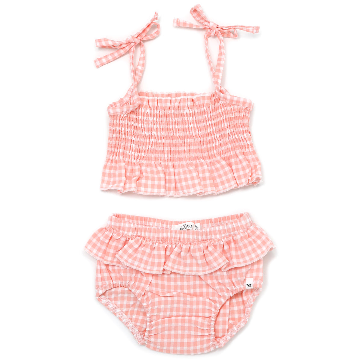 Gingham Sunsuit Set-Pale Pink