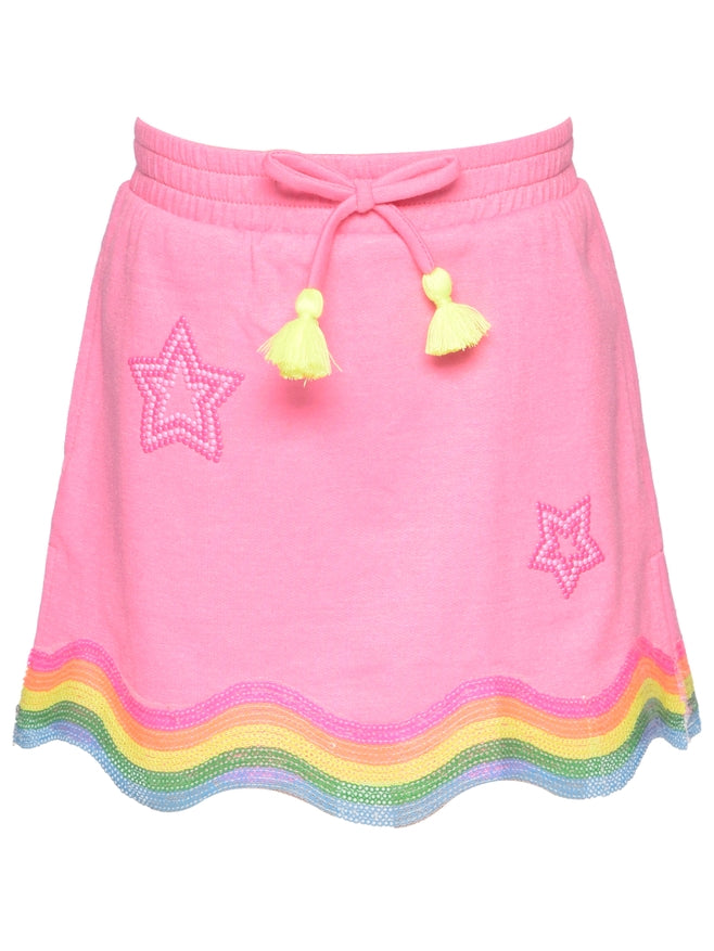 Pink Skirt w/Stars & Swirl Sequin Trim at Hem