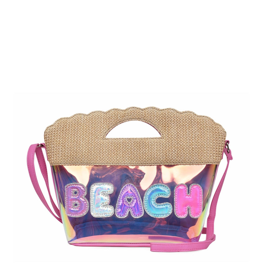 "BEACH" Straw Scalloped Glazed Crossbody