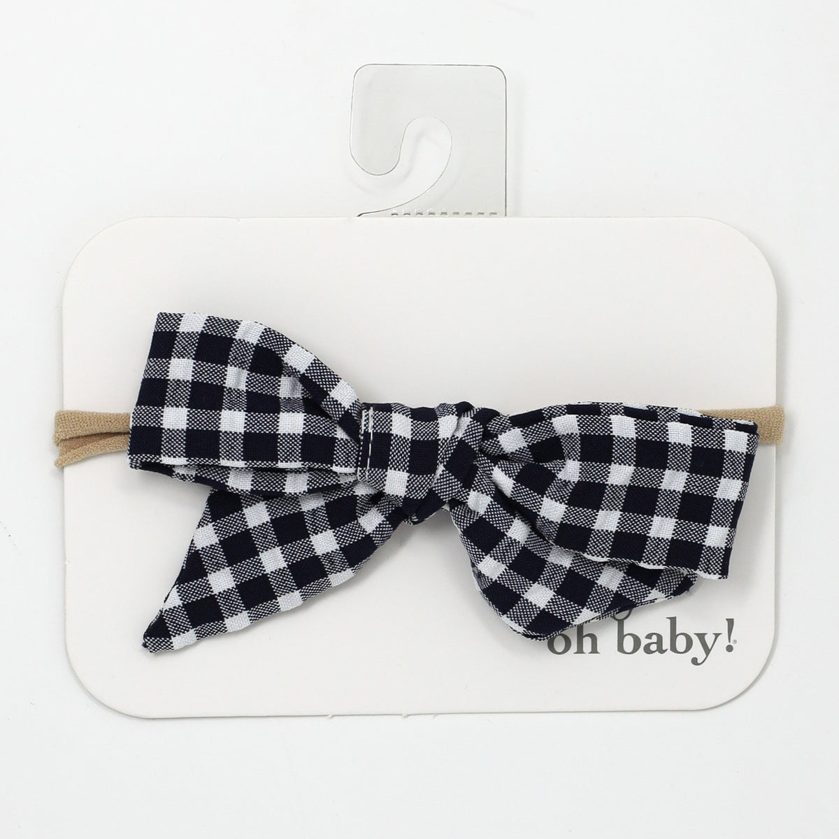 Gingham Tie Bow Headband-Navy