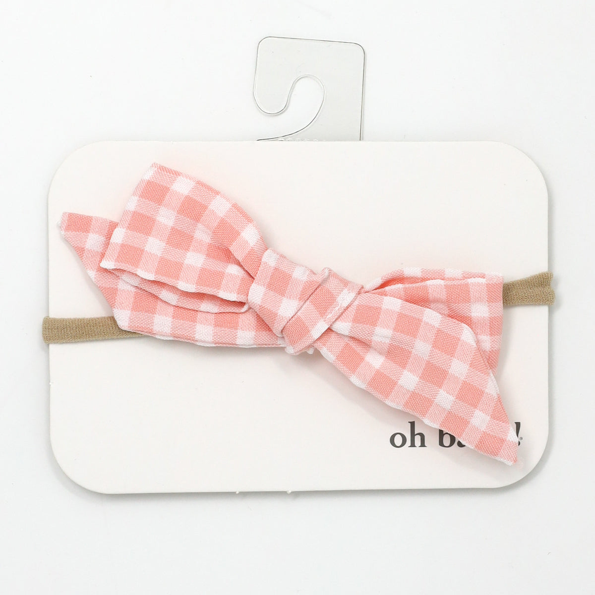Gingham Tie Bow Headband-Pale Pink