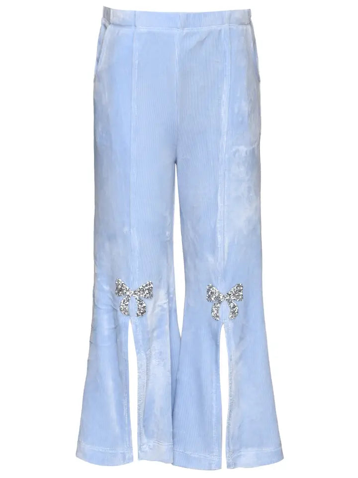 Light Blue Flared Velour Pants