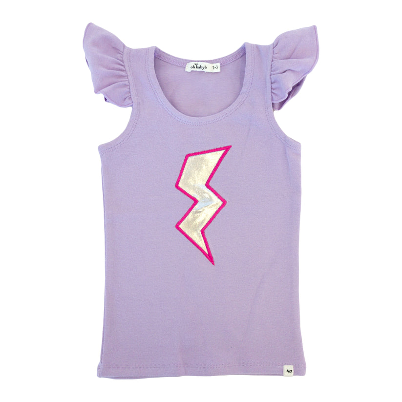 Lightning Bolt Flutter Sleeve Tank- Orchid