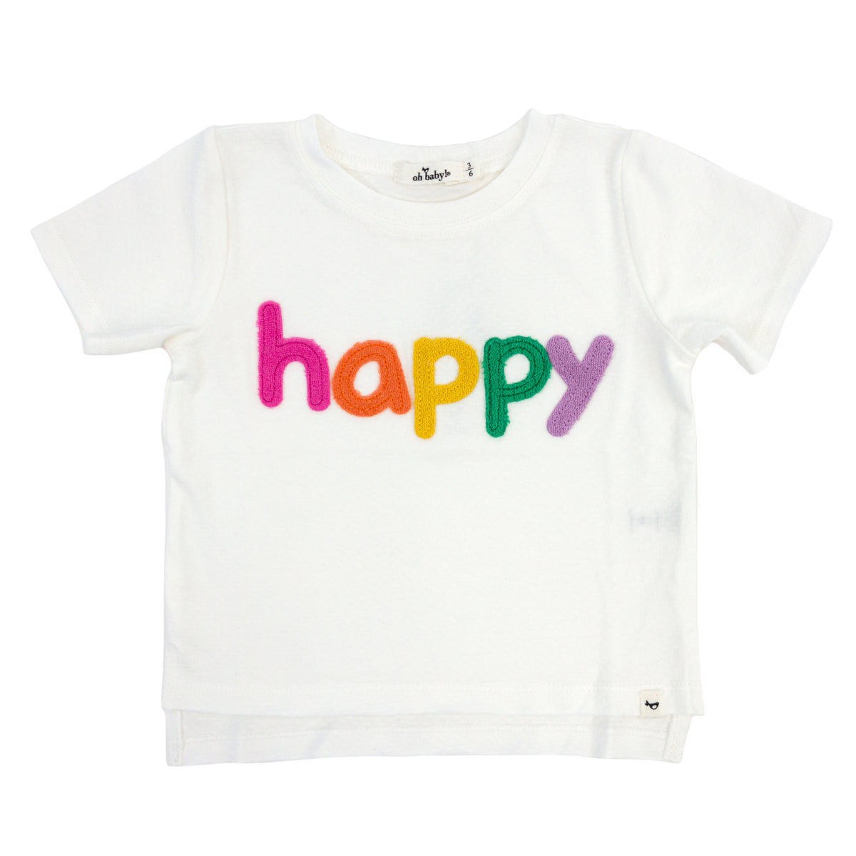 Rainbow "Happy" Terry Appl Slub Raw Edge Tee- Oyster