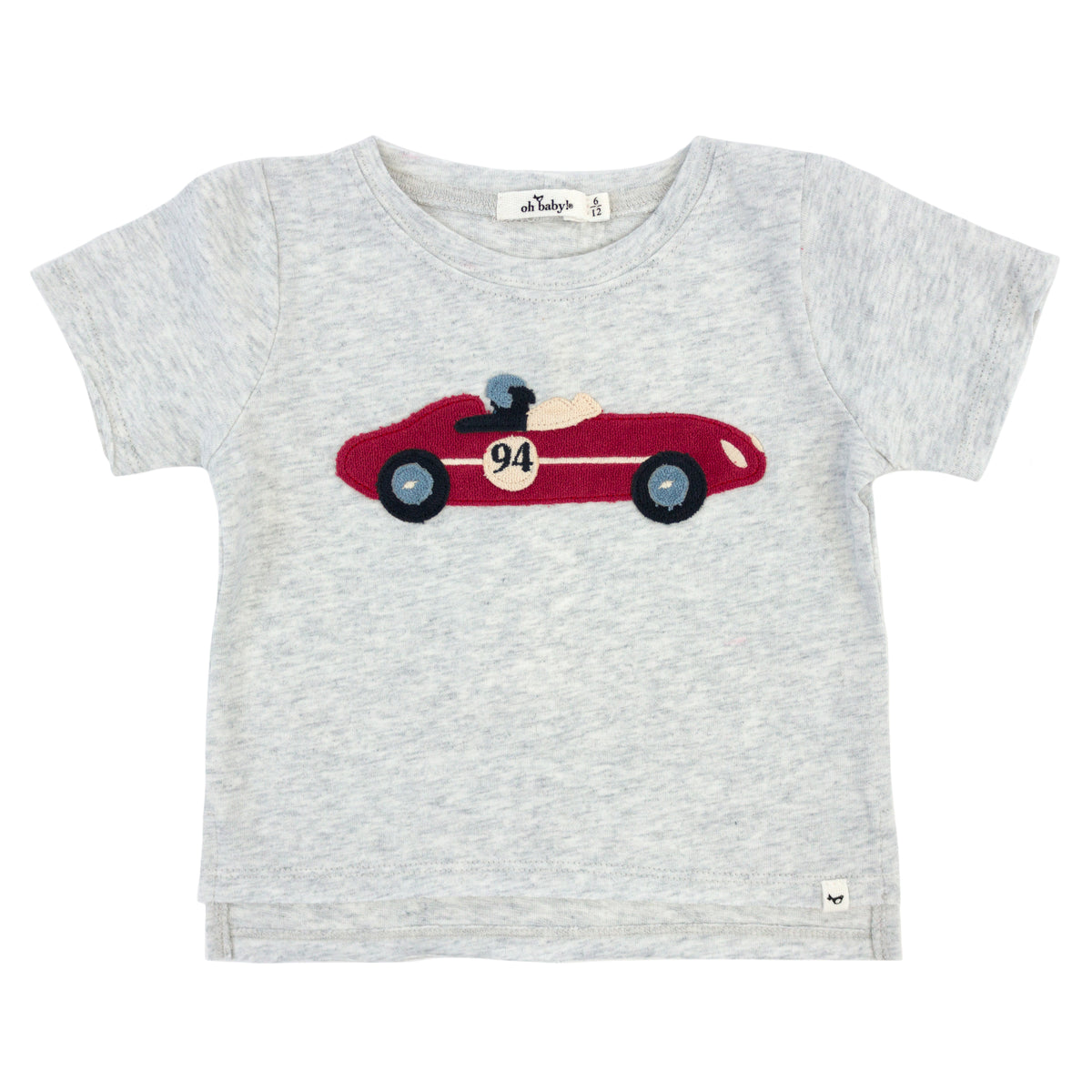 Racecar Terry Applique Raw Edge Tee- Heather Gray