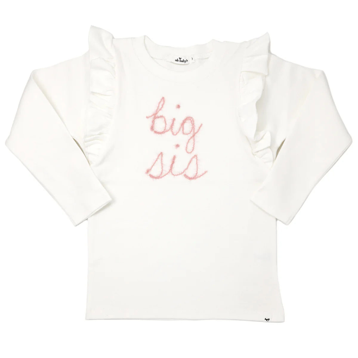 "Big Sis" Pink Eyelash Millie LS Tee- Cream