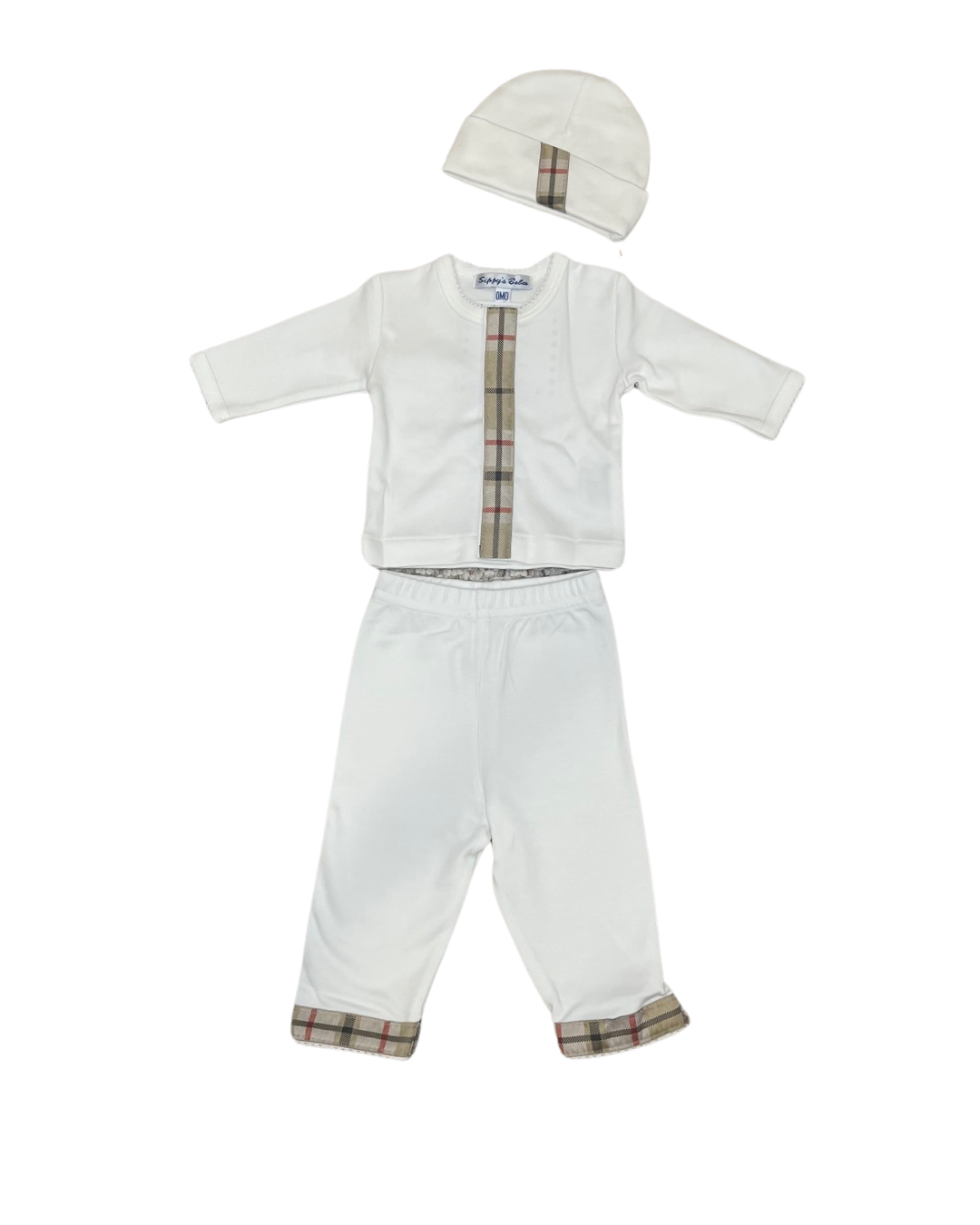White 3 Piece Set with Check Trim