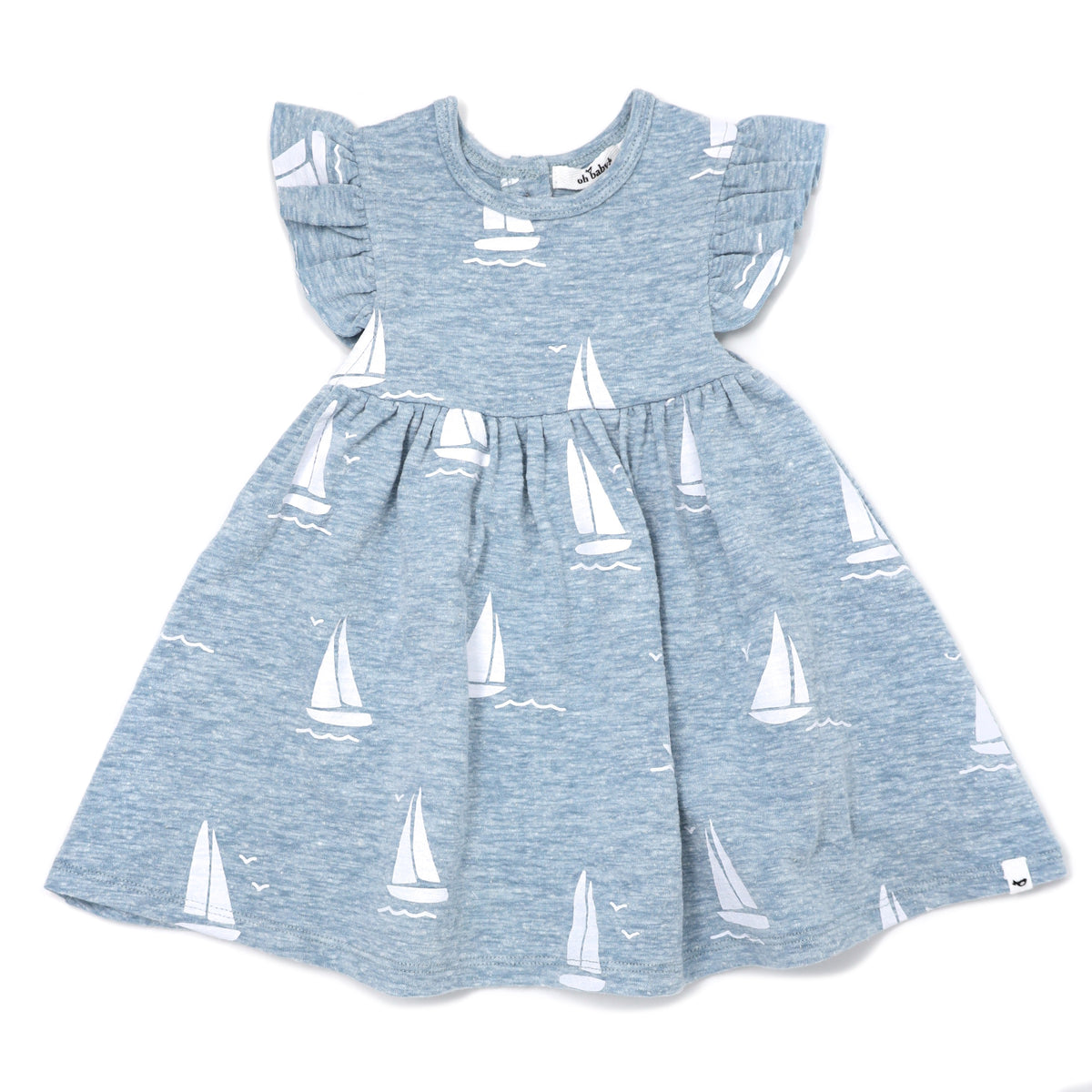 Denim Sailboats Print Tank Dress- Sky Blue