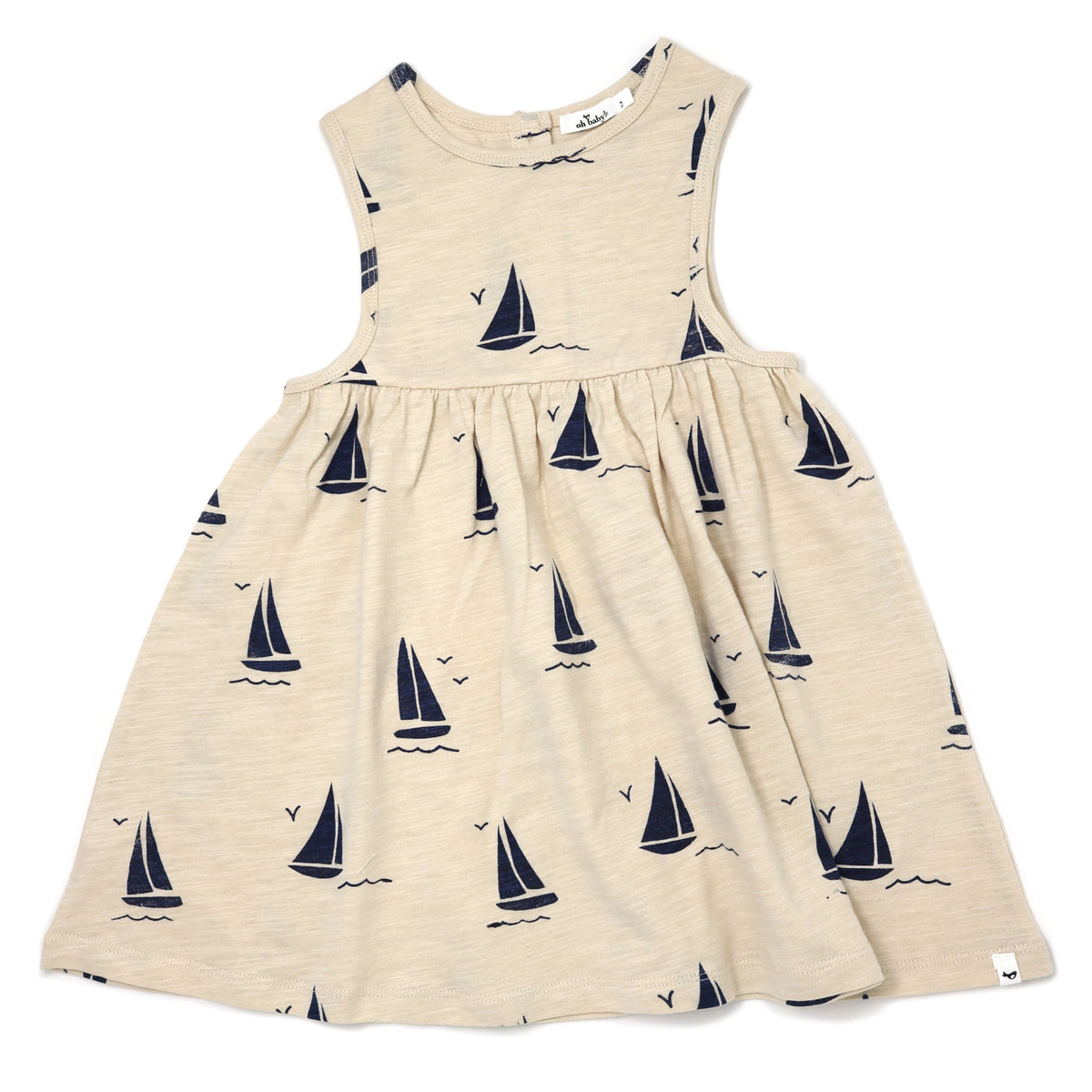 Navy Sailboat Print Slub Tank Dress-Oat