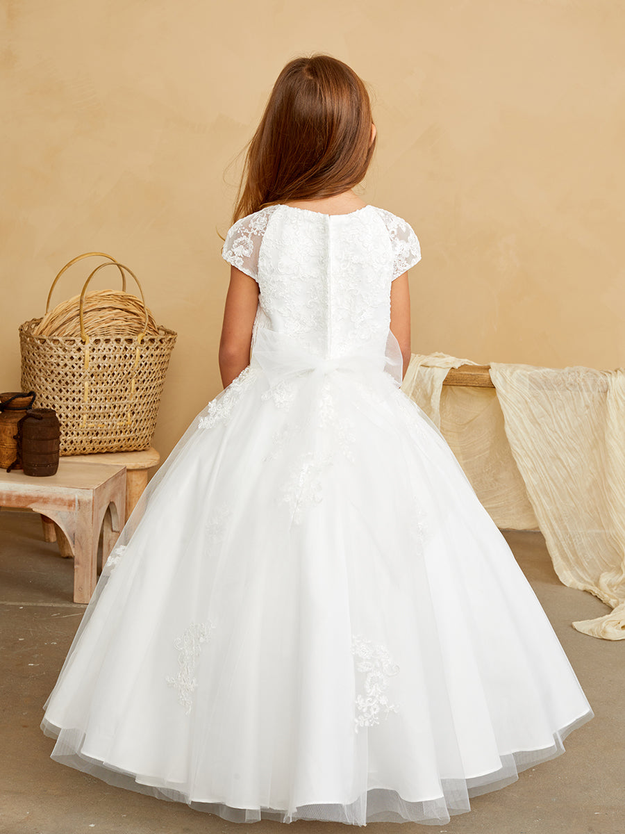 Lace Cap Sleeve Communion Dress with Lace Back Detail (White) My Darling Jeans Lace Cap Sleeve Communion Dress with Lace Back Detail (White) My Darling Jeans
