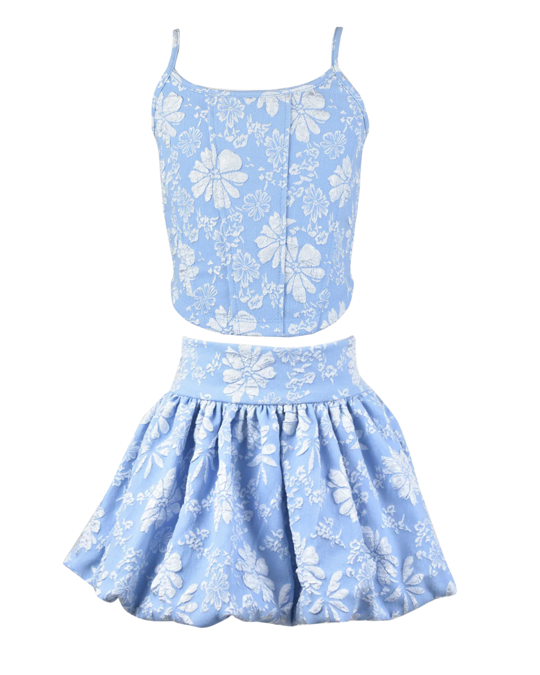 Blue Flower Embossed Top & Skirt – My Darling Jeans