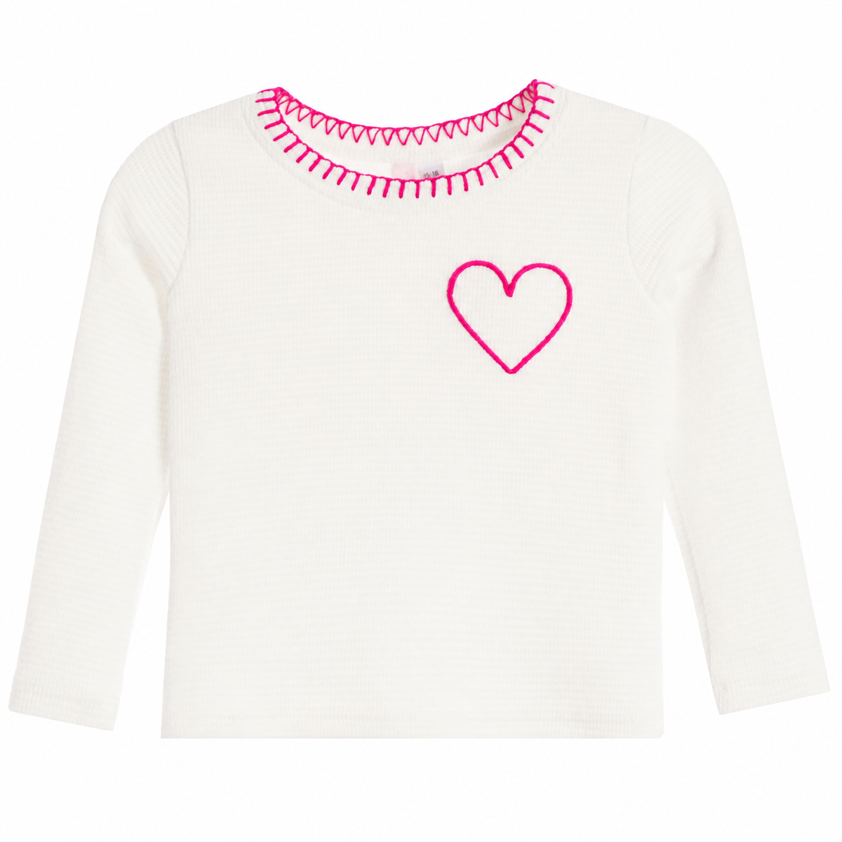 White Long Sleeve Shirt w/Fuchsia Stitch