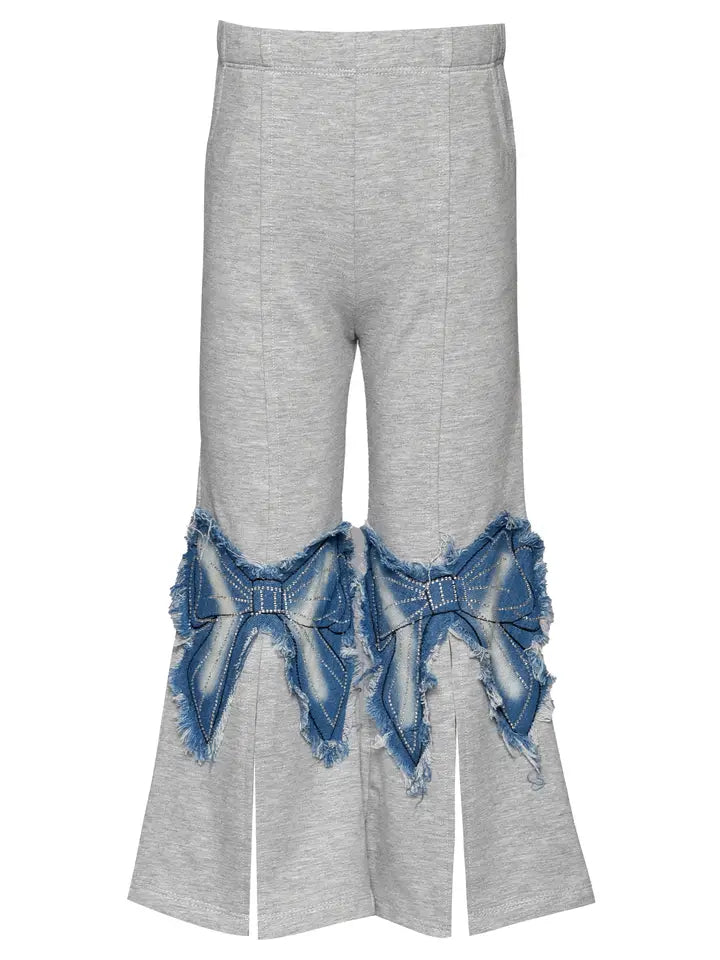 Gray Flared Pants w/Denim Bow Patch