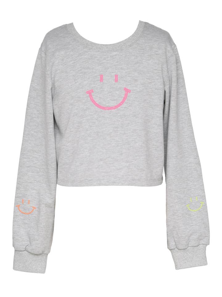 Gray Sweatshirt w/Pink Smiley Studs & Back Drawstring