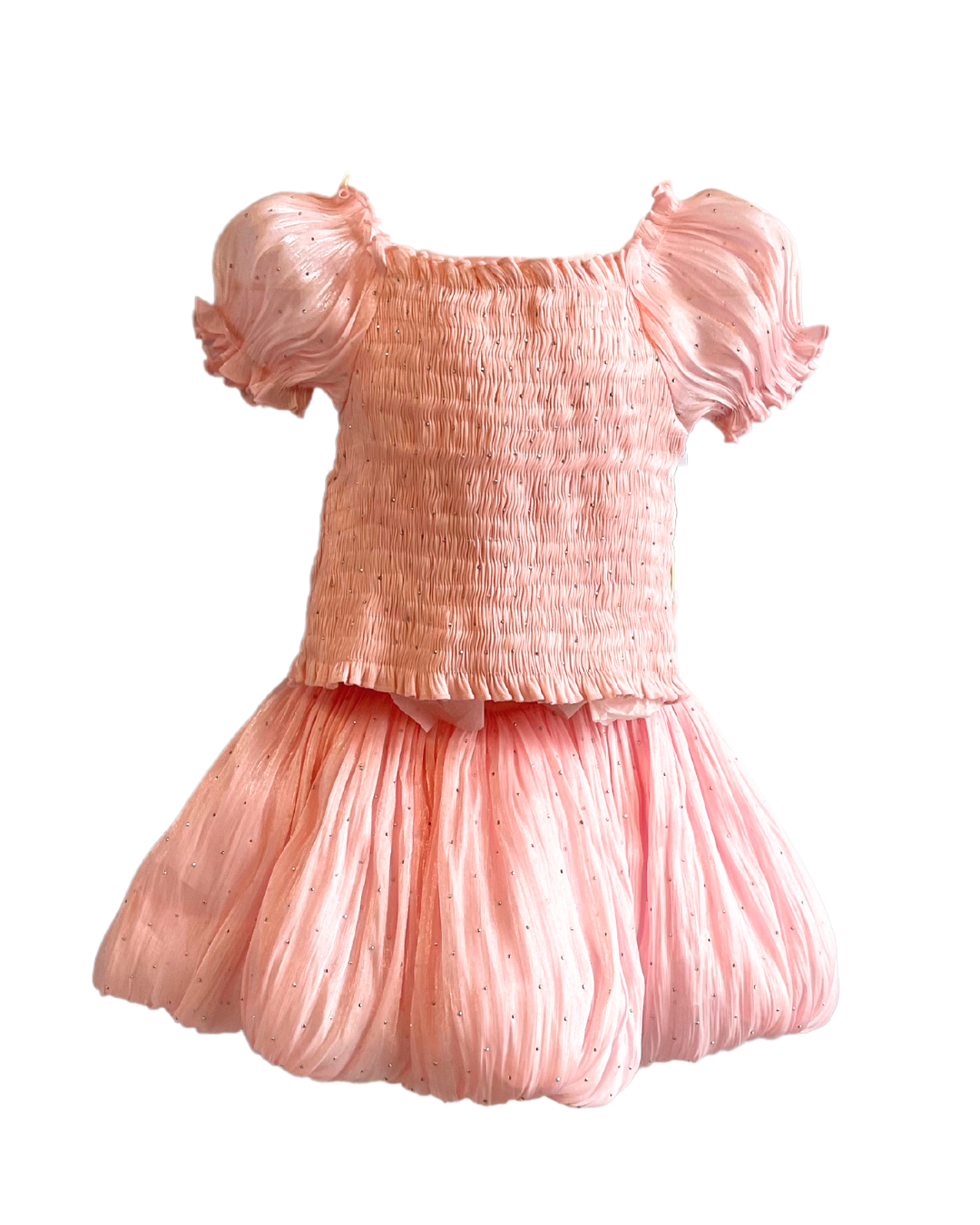 Pink Chiffon Ruched Top and Bubble Skirt w/Scattered Stones