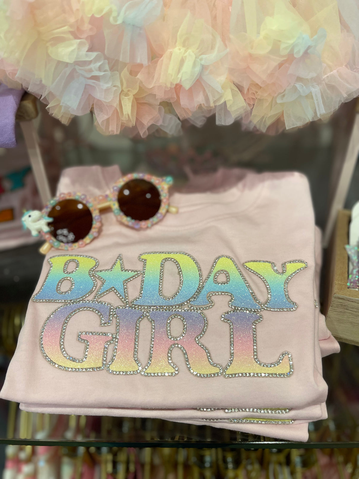Pastel Rainbow BDay Girl Patch Short Sleeve T-Shirt- Ballet Pink