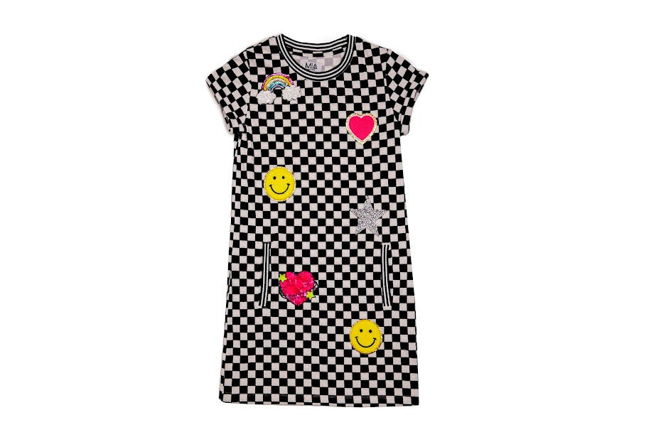 Checkered Black Dress w/Emojis