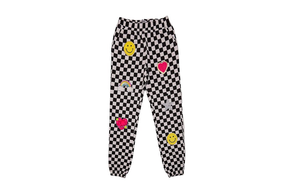Checkered Black Jogger Pant w/Emojis