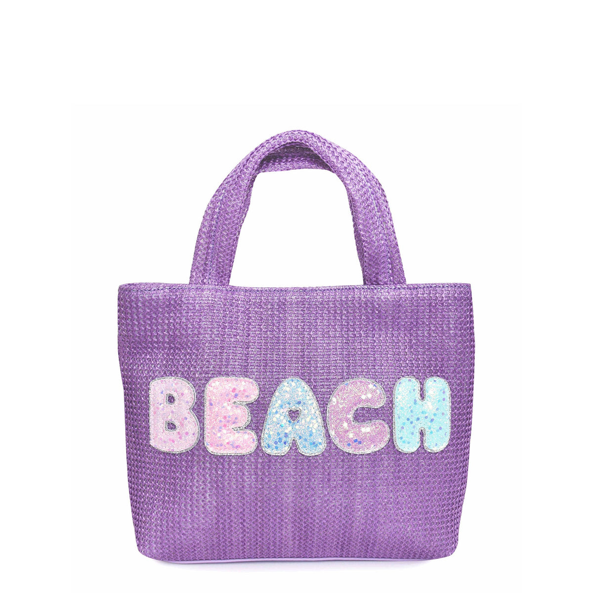 BEACH' Mini Straw Tote Bag- Purple