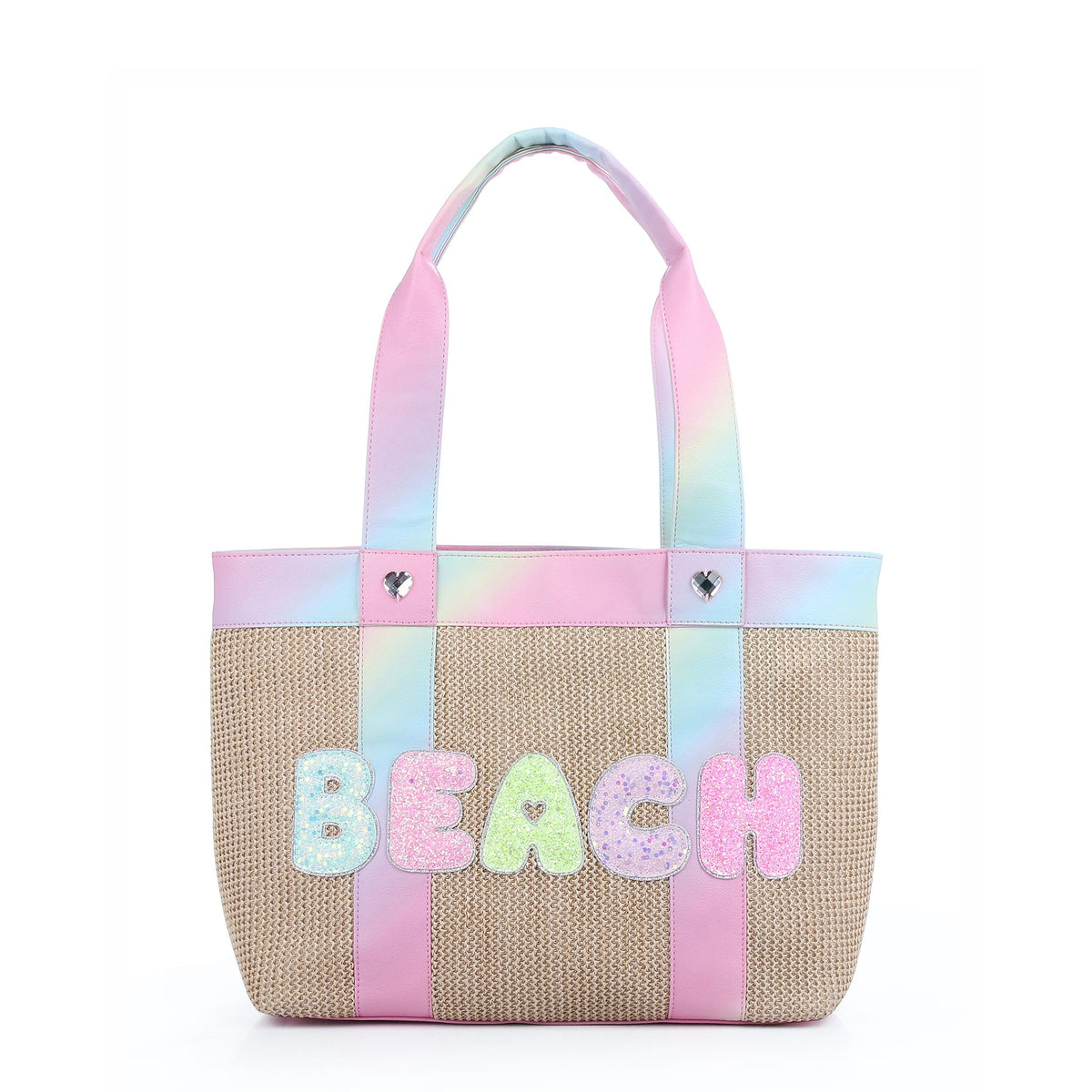 BEACH' Straw Tote Bag-Natural