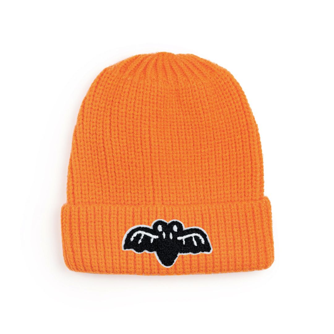 Bat Patch Halloween Beanie-Orange
