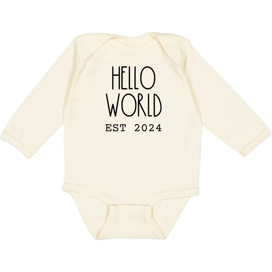 Hello World Est. 2024 LS Bodysuit-Natural