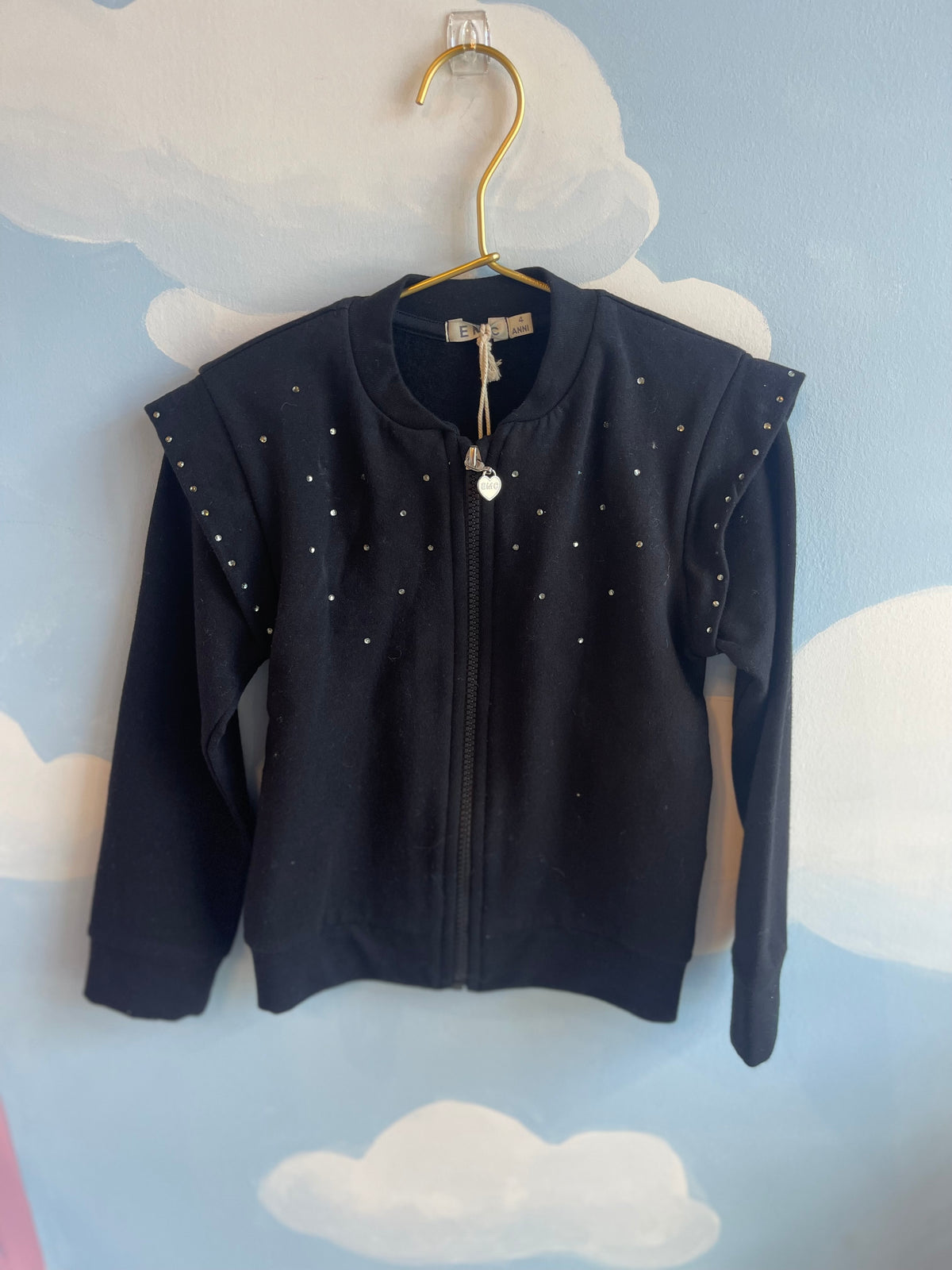 Black Zip Up Rhinestone Sweatshirt