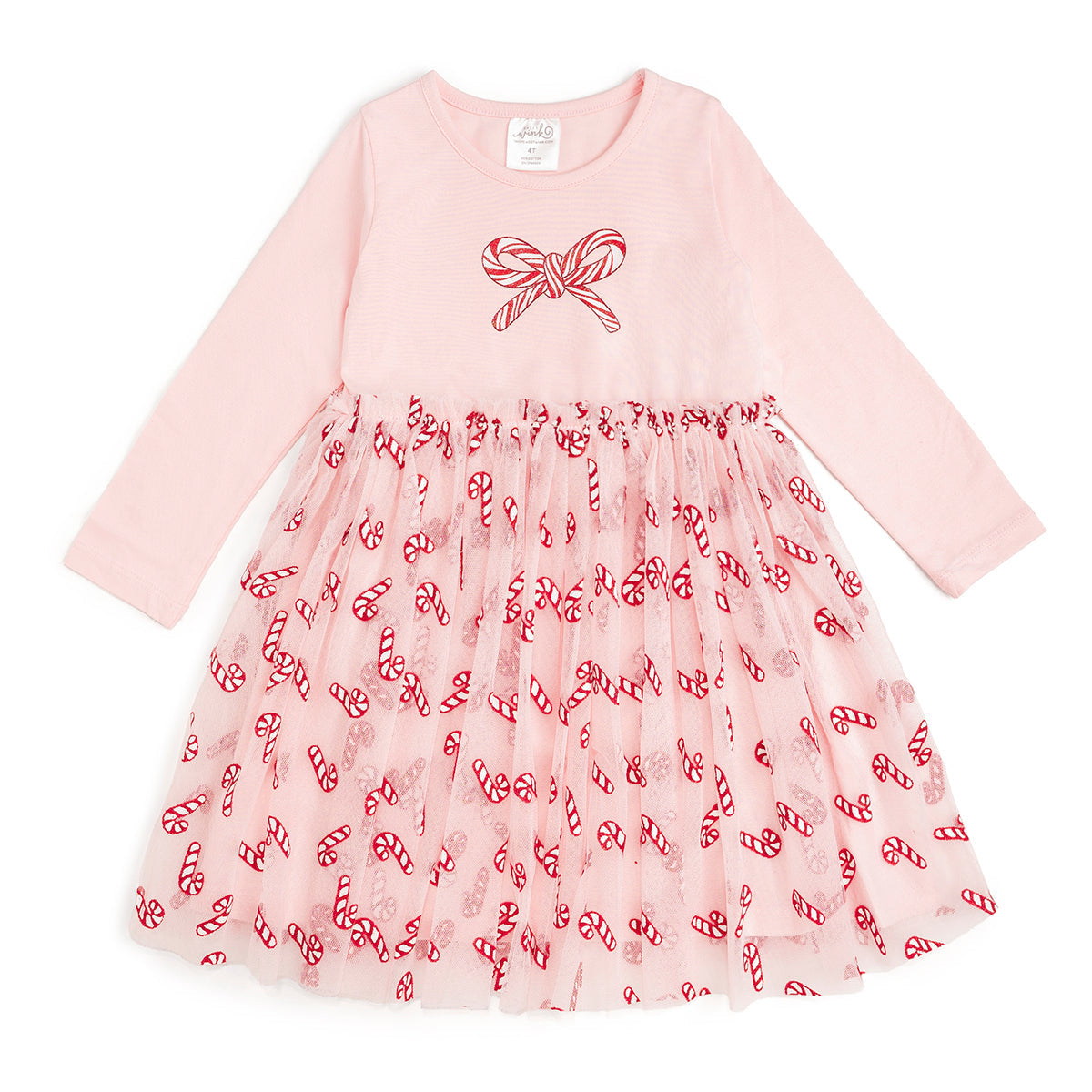 Candy Cane Confetti Christmas Long Sleeve Tutu Dress