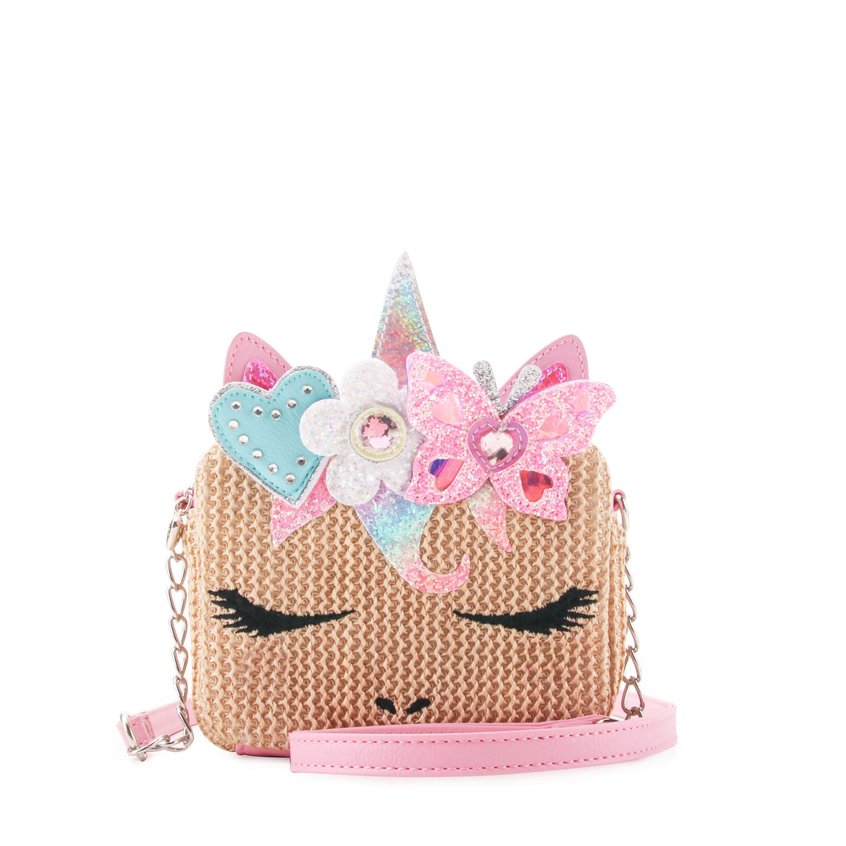 Miss Gwen Unicorn Butterfly Crown Straw Crossbody Bag