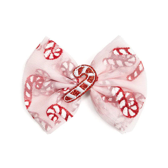 Candy Cane Confetti Christmas Tulle Bow Clip