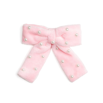 Pink Velvet Pearl Bow Clip