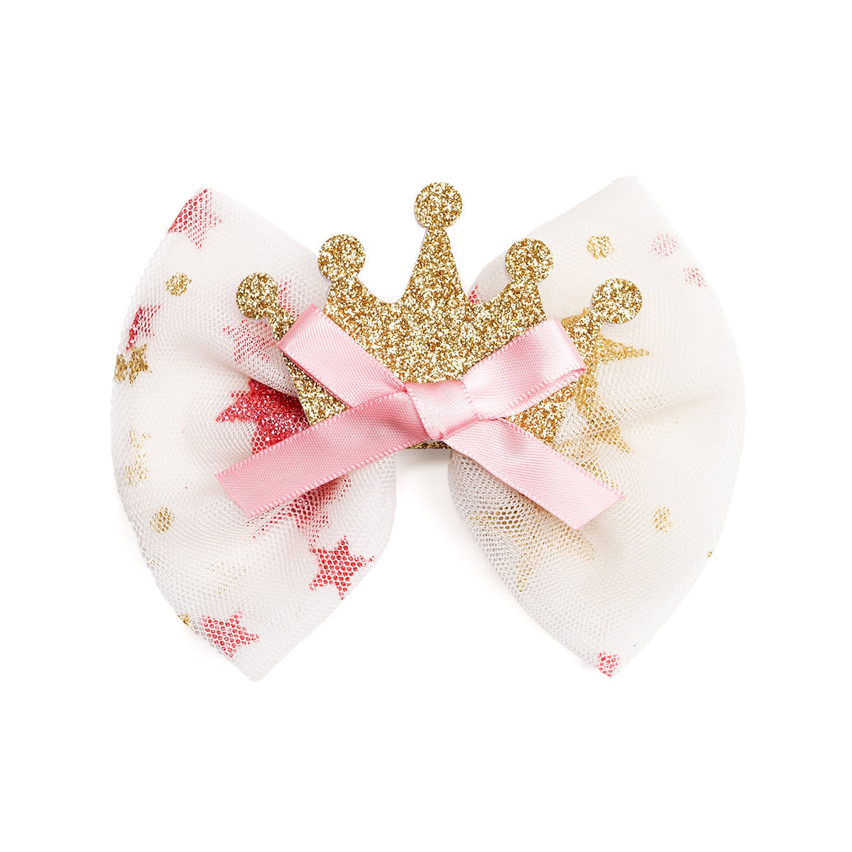 Princess Crown Tulle Bow Clip